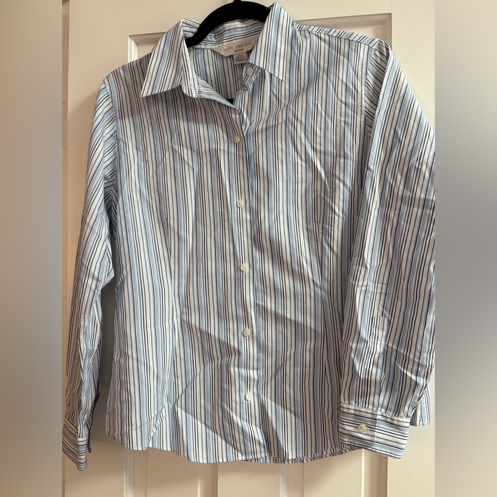 Petite Sophisticate Blue and White Striped Shirt